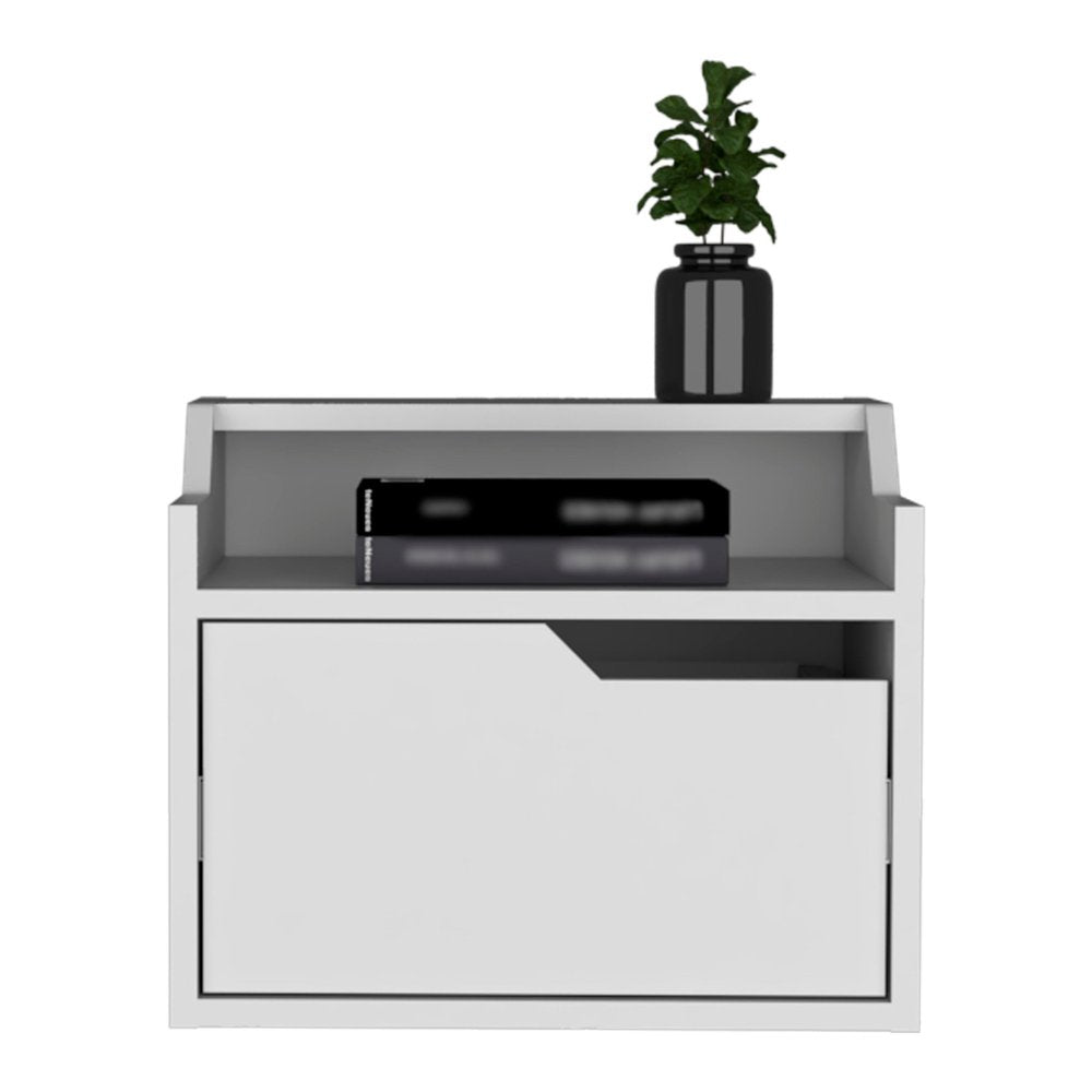 13" White Wood One Drawer Floating Nightstand HomeRoots