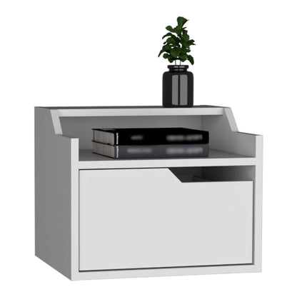 13" White Wood One Drawer Floating Nightstand HomeRoots