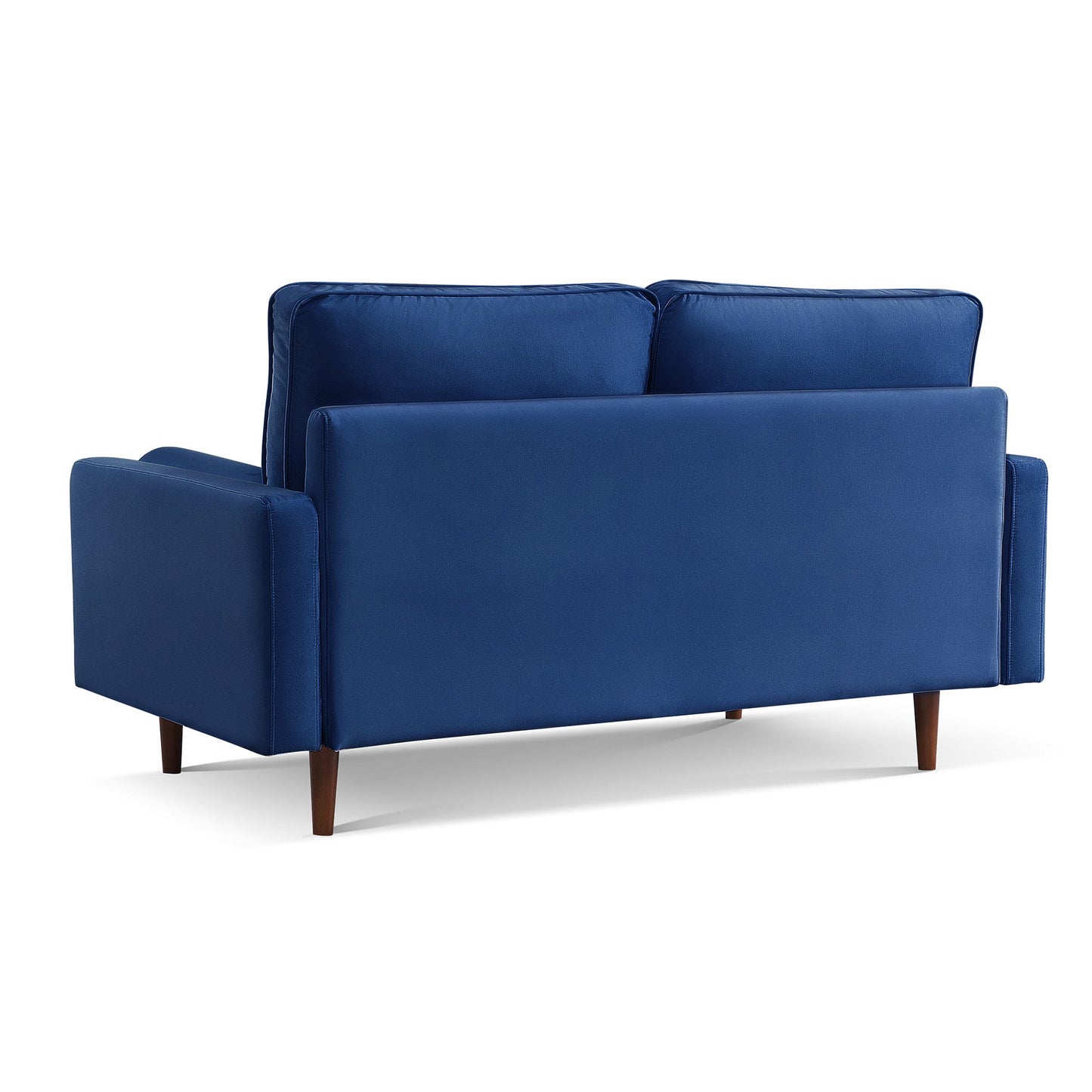 69" Blue Velvet Sofa And Toss Pillows With Dark Brown Legs