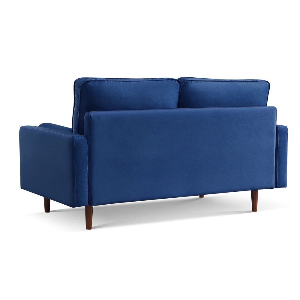 69" Blue Velvet Sofa And Toss Pillows With Dark Brown Legs HomeRoots