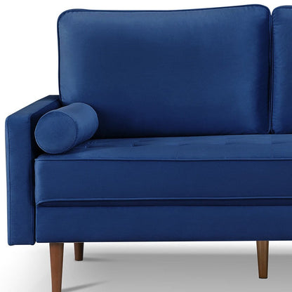69" Blue Velvet Sofa And Toss Pillows With Dark Brown Legs HomeRoots