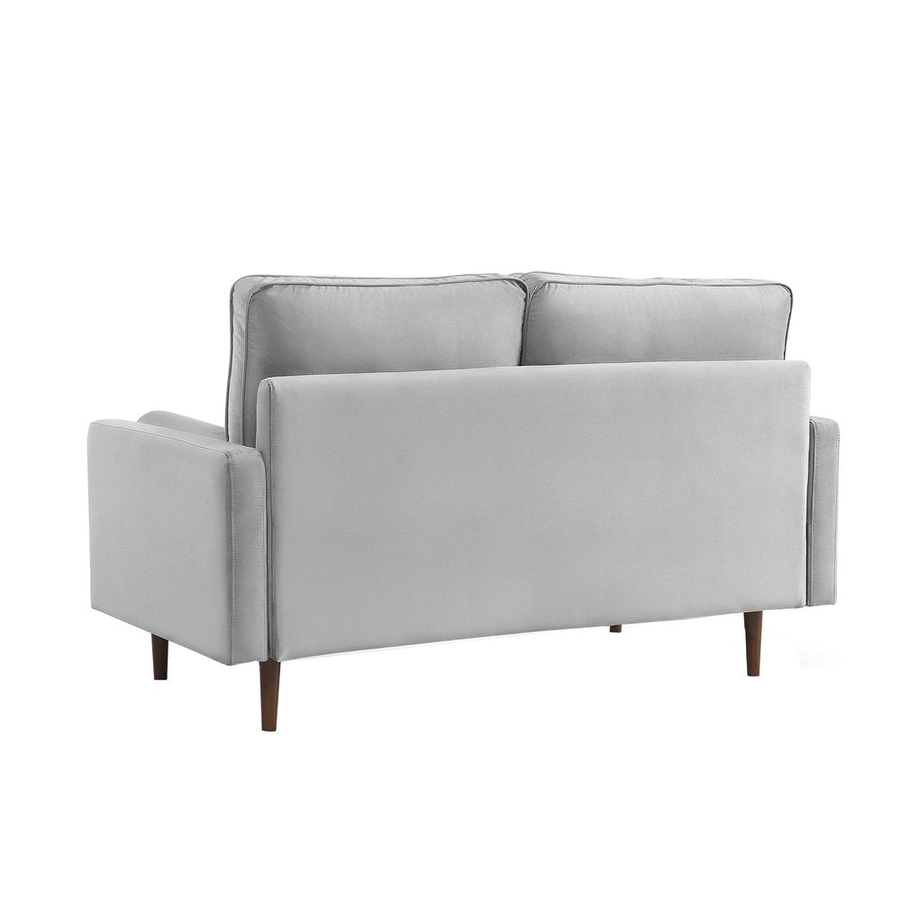69" Gray Velvet Sofa And Toss Pillows With Dark Brown Legs HomeRoots