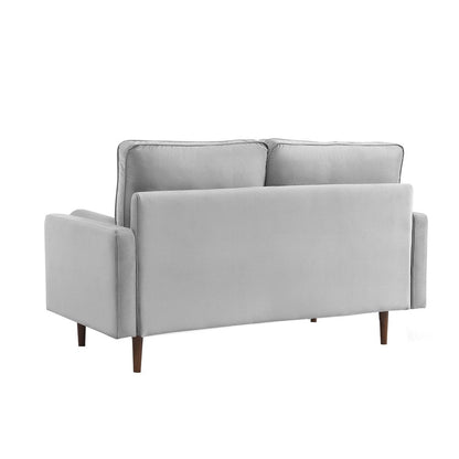 69" Gray Velvet Sofa And Toss Pillows With Dark Brown Legs HomeRoots