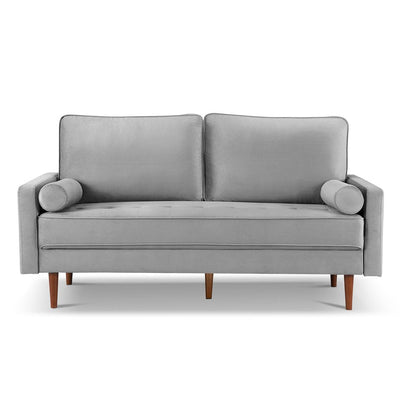 69" Gray Velvet Sofa And Toss Pillows With Dark Brown Legs HomeRoots