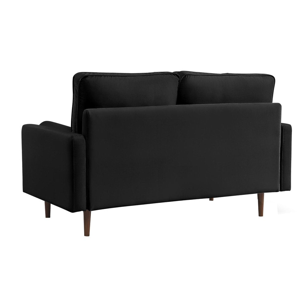 69" Black Velvet Sofa And Toss Pillows With Dark Brown Legs HomeRoots
