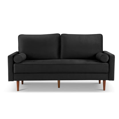 69" Black Velvet Sofa And Toss Pillows With Dark Brown Legs HomeRoots