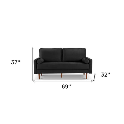 69" Black Velvet Sofa And Toss Pillows With Dark Brown Legs HomeRoots