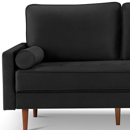 69" Black Velvet Sofa And Toss Pillows With Dark Brown Legs HomeRoots