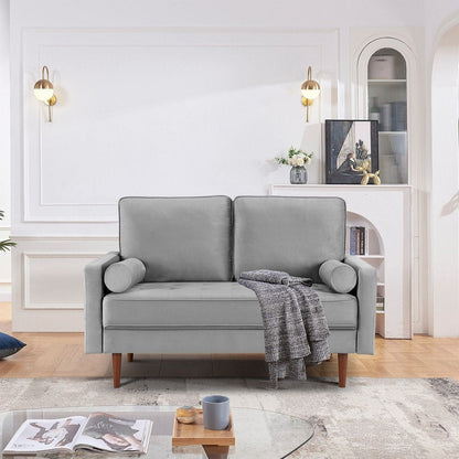 57" Gray And Dark Brown Velvet Loveseat and Toss Pillows HomeRoots