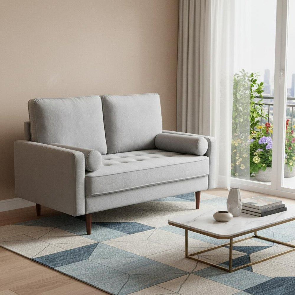 57" Gray And Dark Brown Velvet Loveseat and Toss Pillows HomeRoots