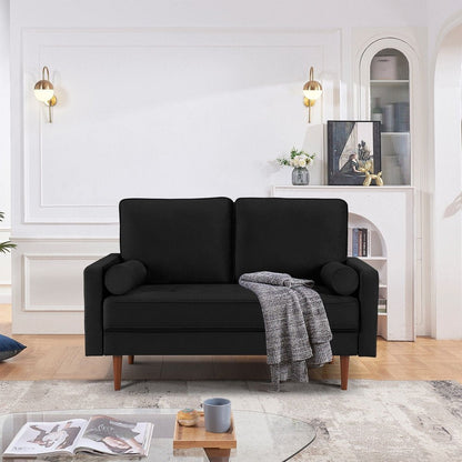 57" Black And Dark Brown Velvet Loveseat and Toss Pillows HomeRoots