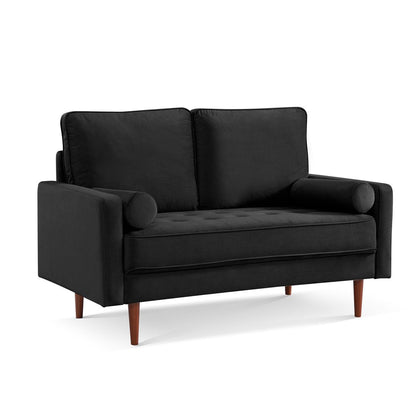 57" Black And Dark Brown Velvet Loveseat and Toss Pillows HomeRoots