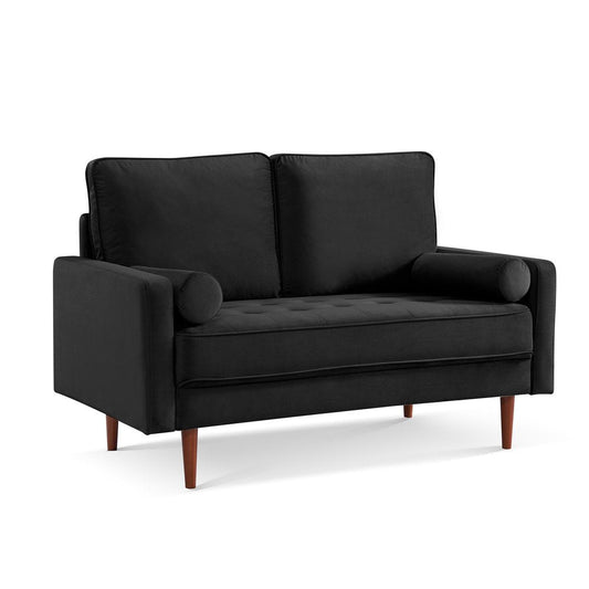 57" Black And Dark Brown Velvet Loveseat and Toss Pillows HomeRoots