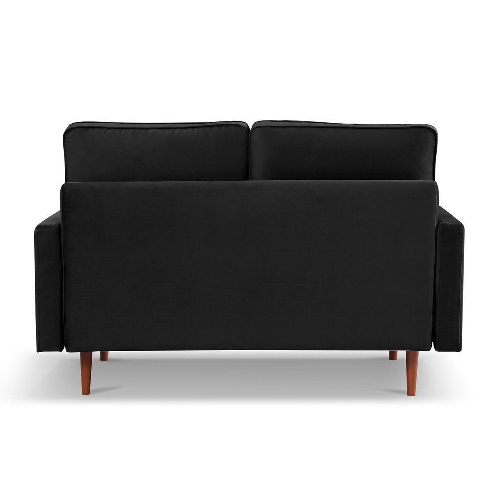 57" Black And Dark Brown Velvet Loveseat and Toss Pillows HomeRoots