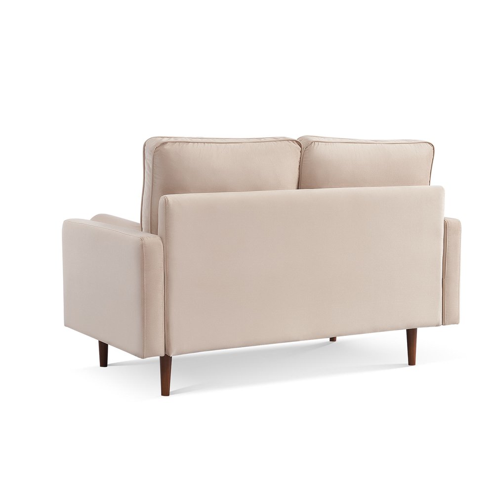 57" Beige And Dark Brown Velvet Loveseat and Toss Pillows HomeRoots
