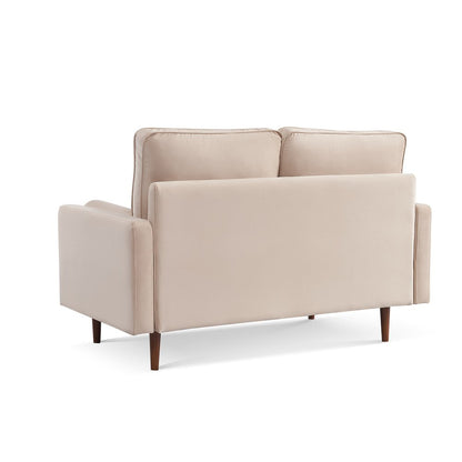 57" Beige And Dark Brown Velvet Loveseat and Toss Pillows HomeRoots