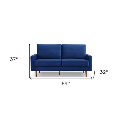 69" Blue Velvet Sofa With Dark Brown Legs HomeRoots