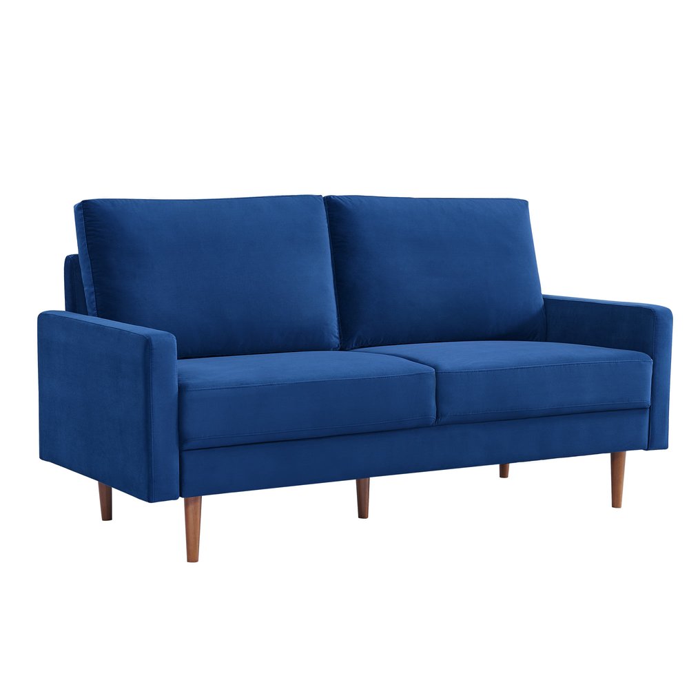 69" Blue Velvet Sofa With Dark Brown Legs HomeRoots