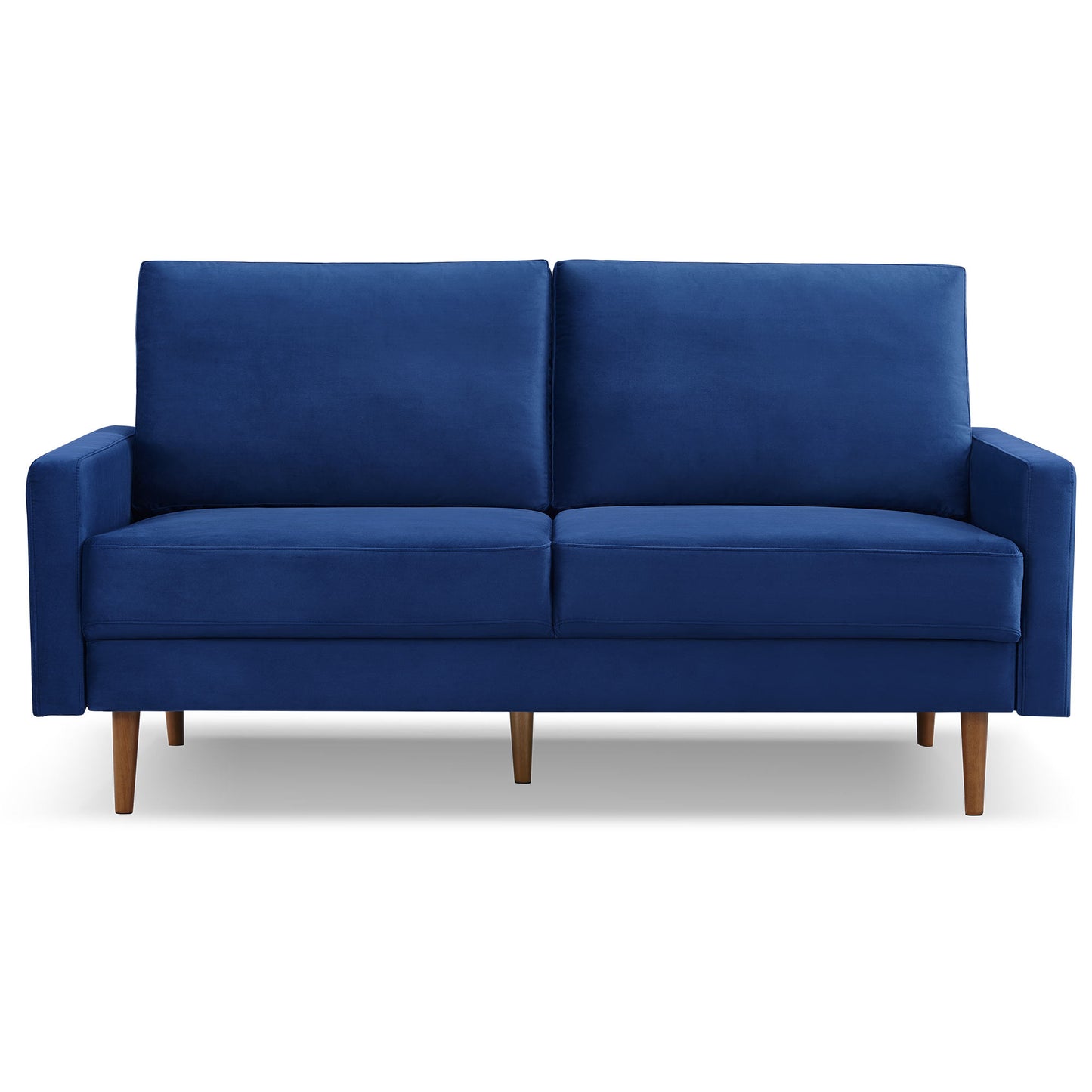 69" Blue Velvet Sofa With Dark Brown Legs