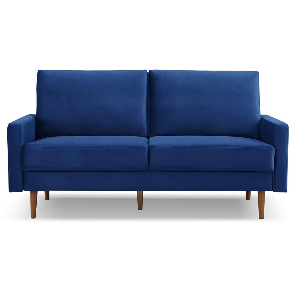 69" Blue Velvet Sofa With Dark Brown Legs HomeRoots