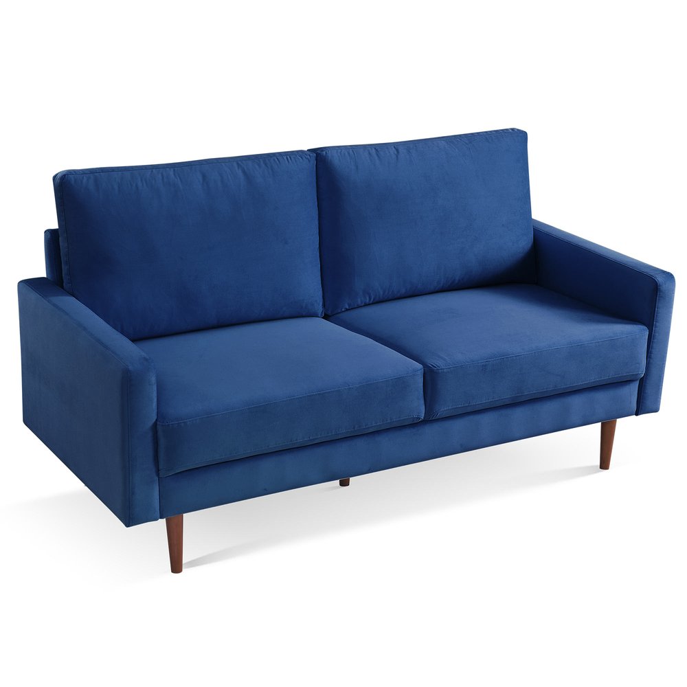 69" Blue Velvet Sofa With Dark Brown Legs HomeRoots