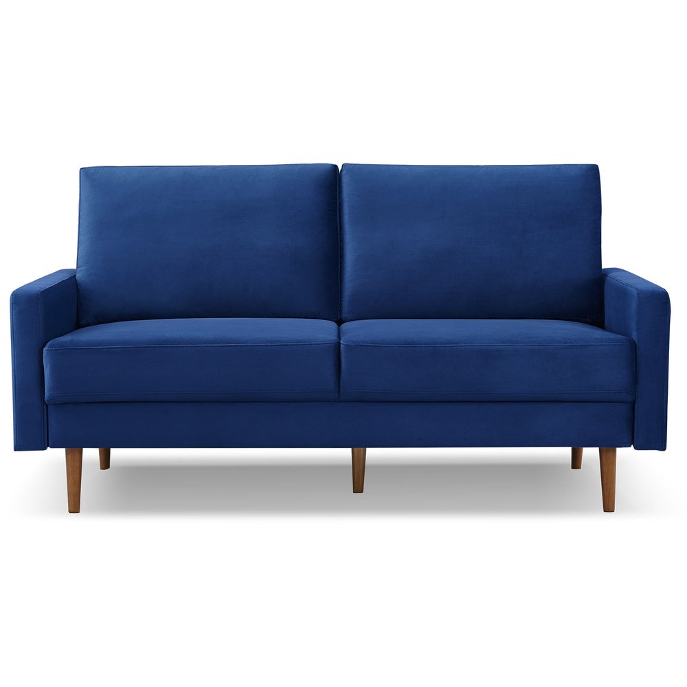 69" Blue Velvet Sofa With Dark Brown Legs HomeRoots