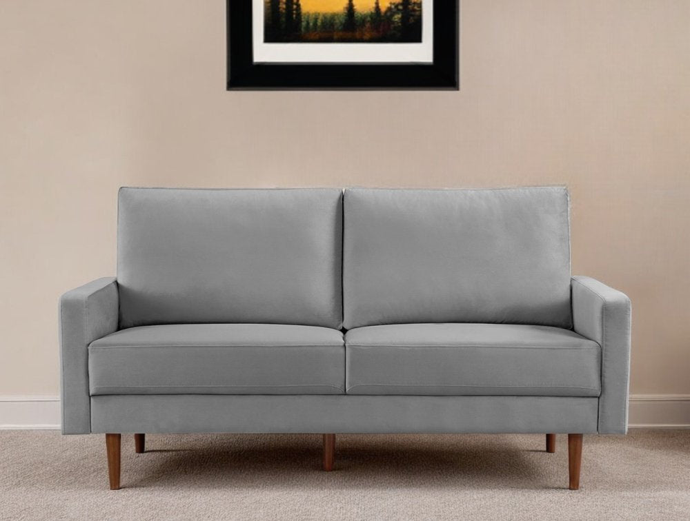 69" Gray Velvet Sofa With Dark Brown Legs HomeRoots