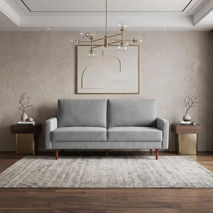 69" Gray Velvet Sofa With Dark Brown Legs HomeRoots