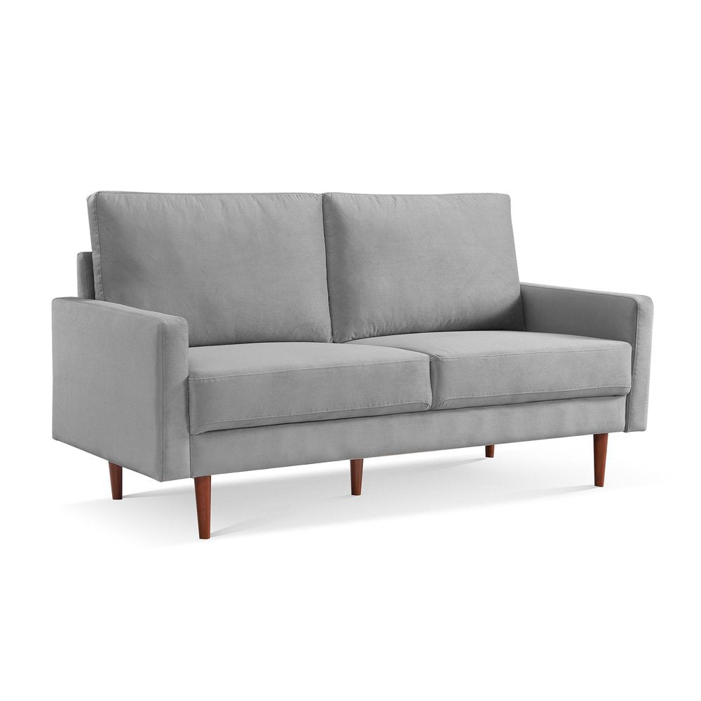 69" Gray Velvet Sofa With Dark Brown Legs HomeRoots