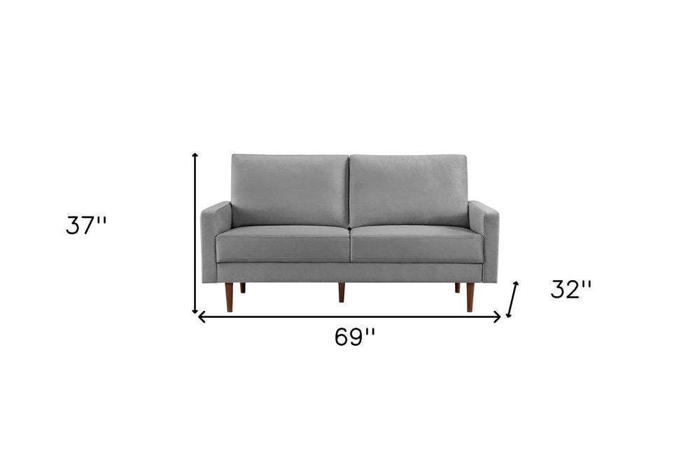69" Gray Velvet Sofa With Dark Brown Legs HomeRoots
