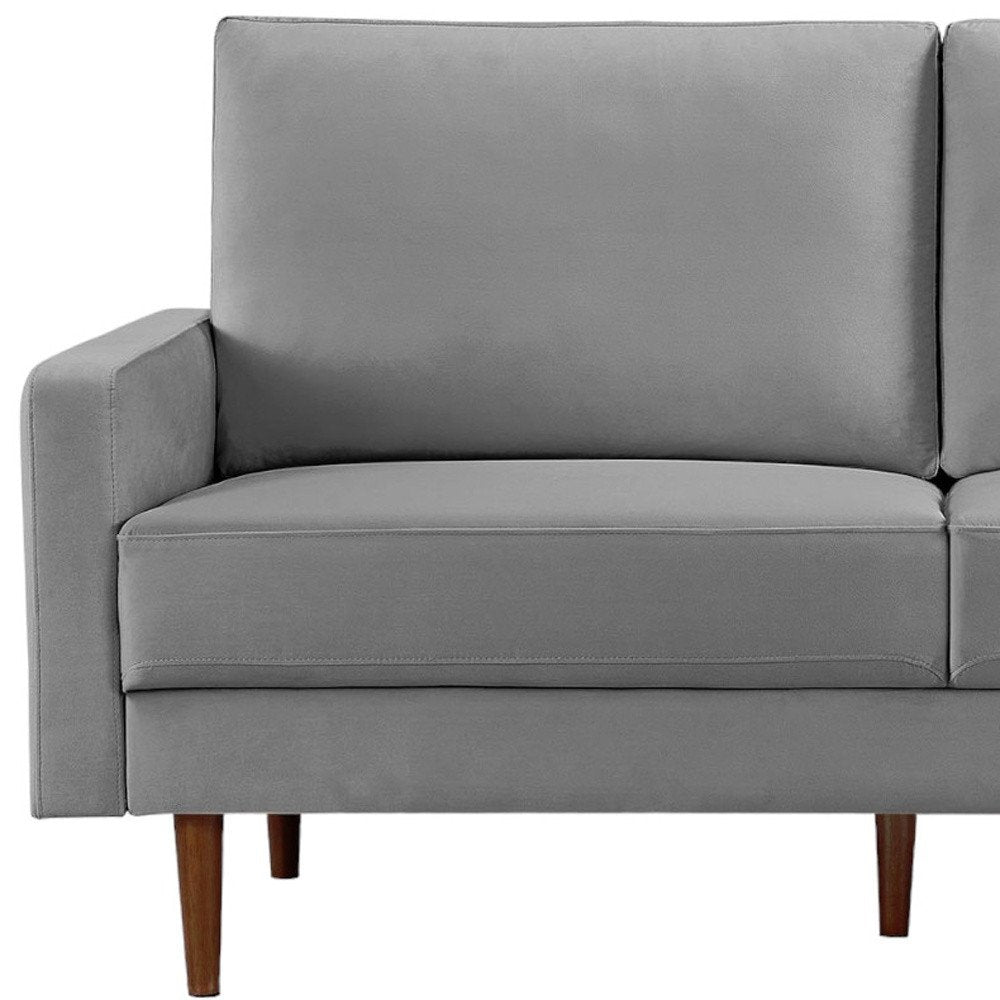 69" Gray Velvet Sofa With Dark Brown Legs HomeRoots
