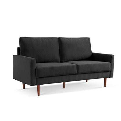 69" Black Velvet Sofa With Dark Brown Legs HomeRoots