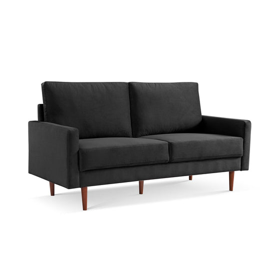 69" Black Velvet Sofa With Dark Brown Legs HomeRoots