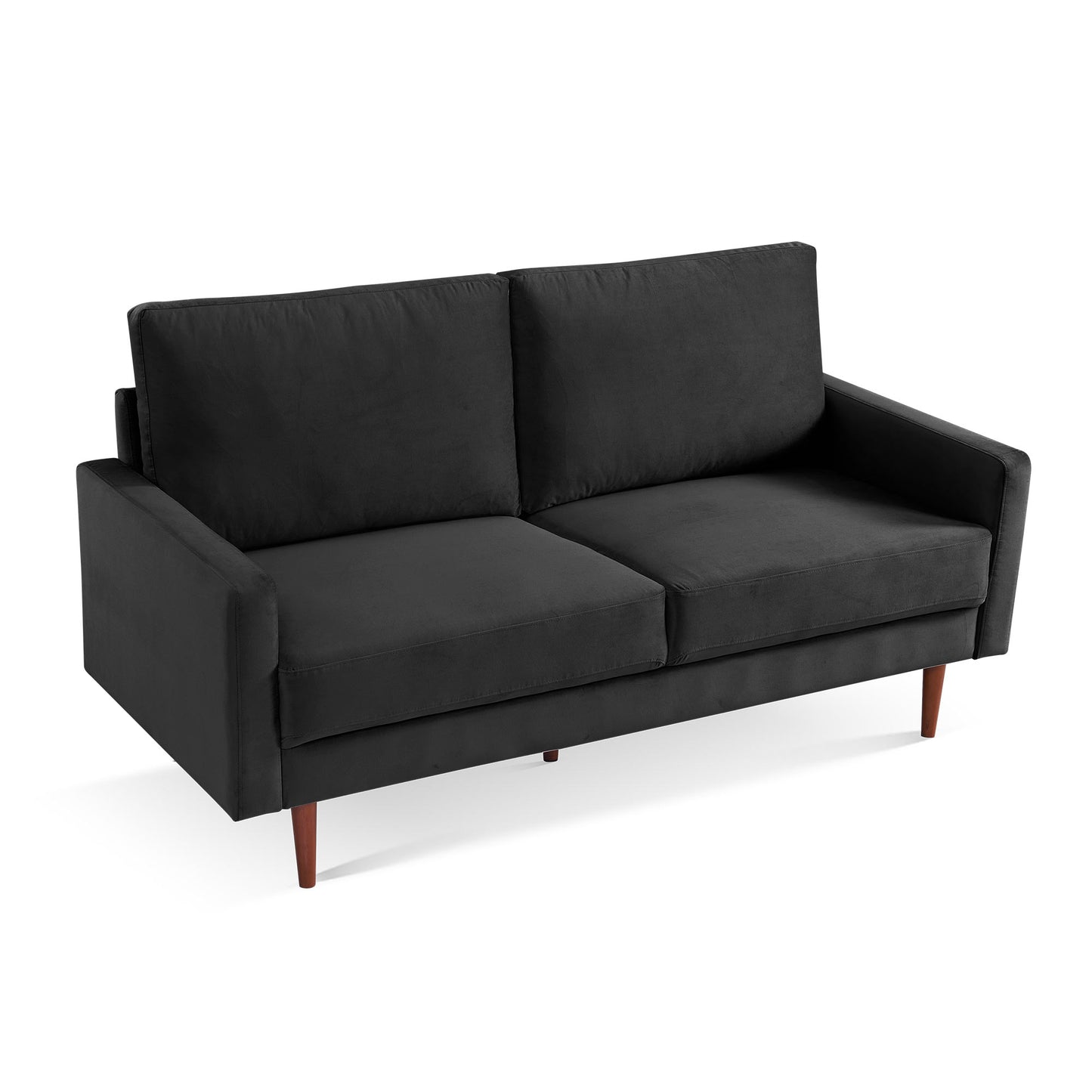 69" Black Velvet Sofa With Dark Brown Legs