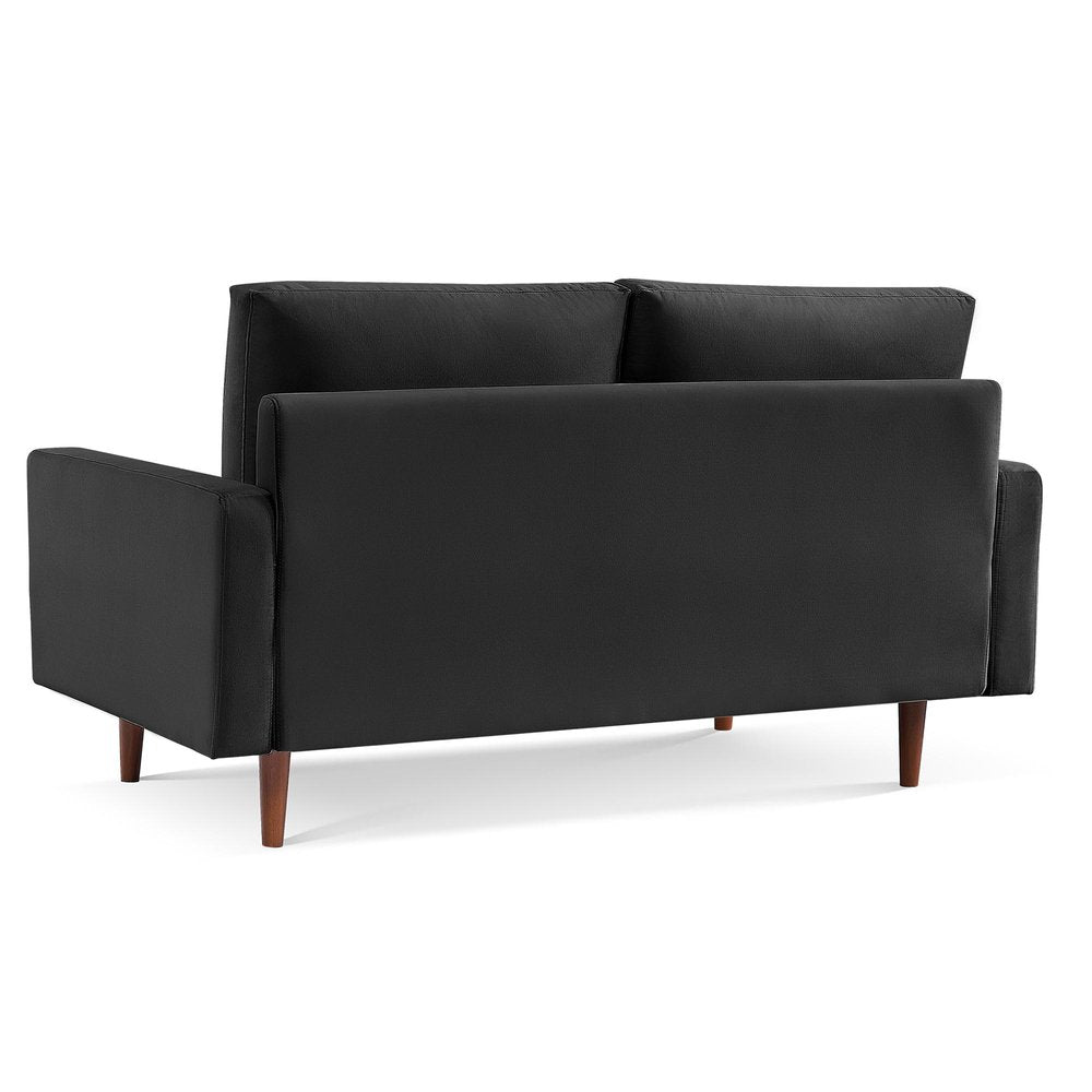 69" Black Velvet Sofa With Dark Brown Legs HomeRoots