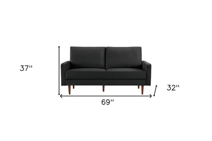 69" Black Velvet Sofa With Dark Brown Legs