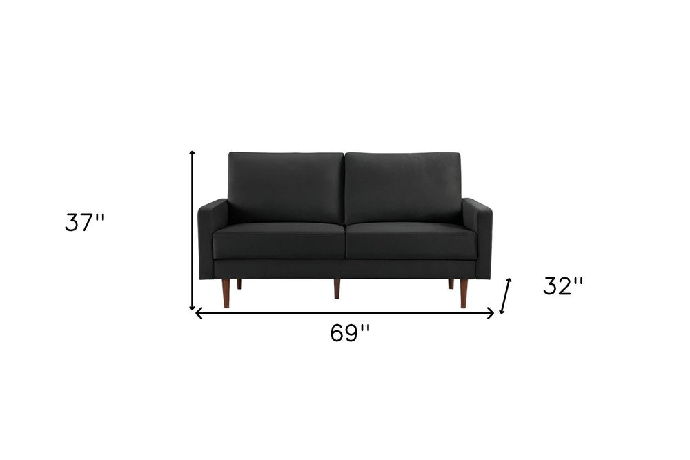 69" Black Velvet Sofa With Dark Brown Legs HomeRoots