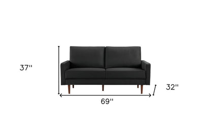 69" Black Velvet Sofa With Dark Brown Legs HomeRoots