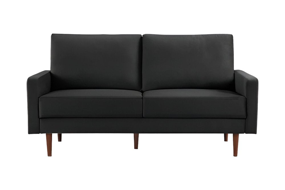 69" Black Velvet Sofa With Dark Brown Legs HomeRoots