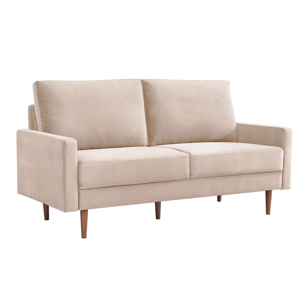 69" Beige Velvet Sofa With Dark Brown Legs HomeRoots