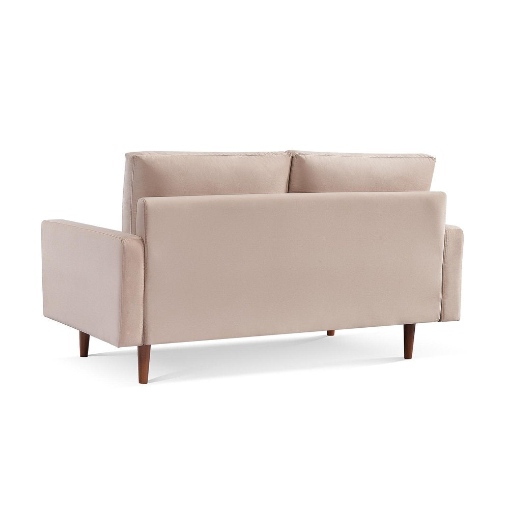 69" Beige Velvet Sofa With Dark Brown Legs HomeRoots