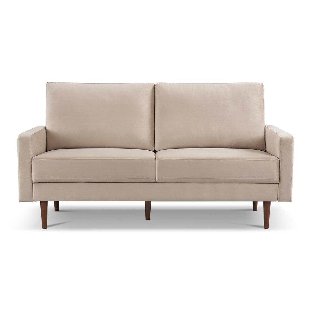 69" Beige Velvet Sofa With Dark Brown Legs HomeRoots