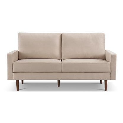 69" Beige Velvet Sofa With Dark Brown Legs HomeRoots