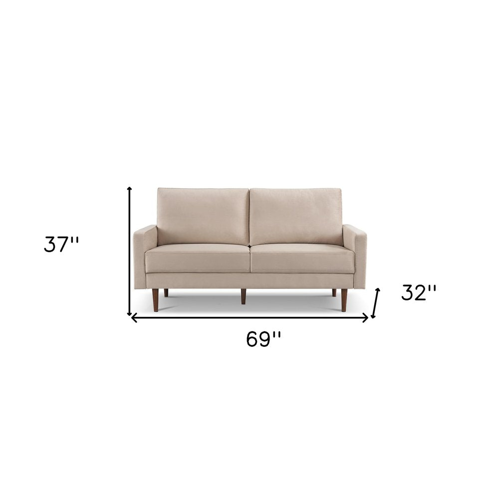 69" Beige Velvet Sofa With Dark Brown Legs HomeRoots