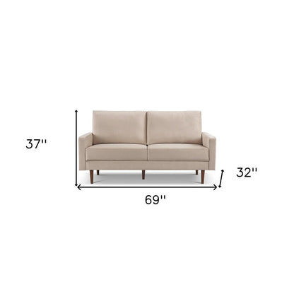 69" Beige Velvet Sofa With Dark Brown Legs HomeRoots