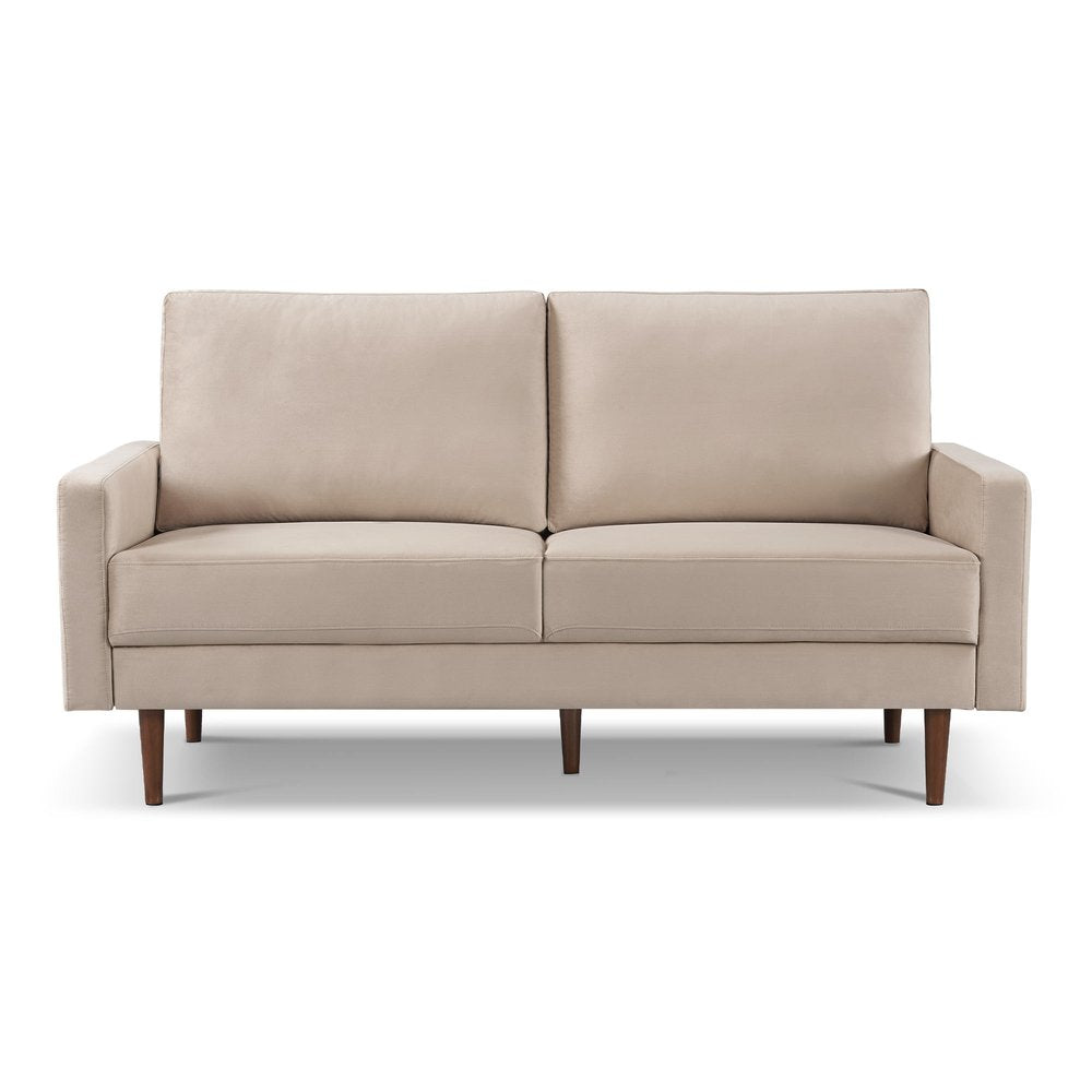 69" Beige Velvet Sofa With Dark Brown Legs HomeRoots