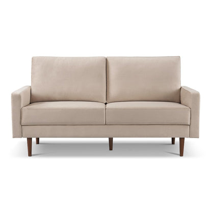69" Beige Velvet Sofa With Dark Brown Legs HomeRoots
