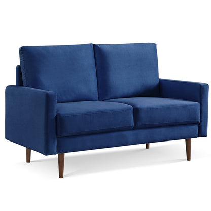 57" Blue And Dark Brown Velvet Loveseat HomeRoots