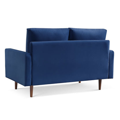 57" Blue And Dark Brown Velvet Loveseat HomeRoots