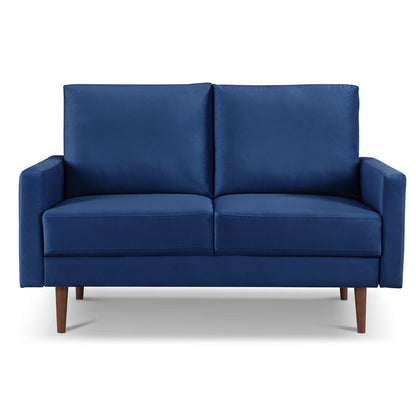 57" Blue And Dark Brown Velvet Loveseat HomeRoots